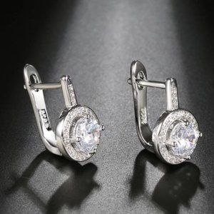 New New 925 Sterling Silver Round Stud Diamon Earrings